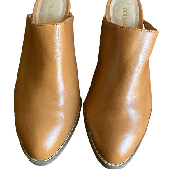 Old Navy Shoes - Old Navy Cognac Faux Leather Pointed Toe Mule Clogs, Size 7.5